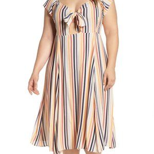 Leith Tie Front Midi Dress With Stripes